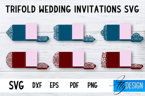 Trifold Wedding Invitation Card Bundle | Pop Up SVG Card | Wedding SVG SVG Fly Design 