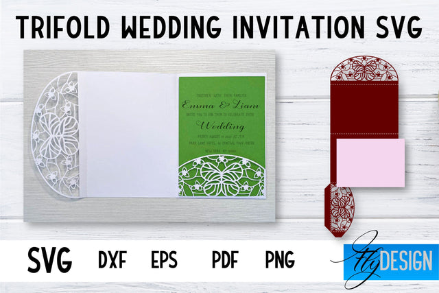 Trifold Wedding Invitation Card | Pop Up SVG Card | Wedding SVG SVG Fly Design 