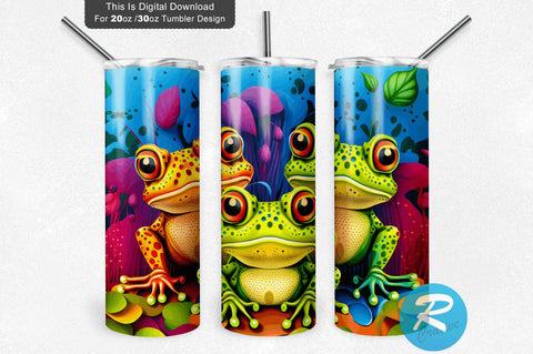 Trio Frogs Big Staring At Front Colorful Kids 20 oz / 30 oz Tumbler PNG Sublimation Regulrcrative 