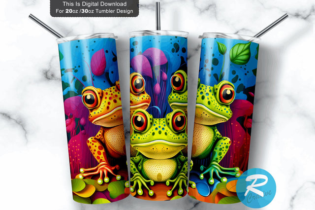 Trio Frogs Big Staring At Front Colorful Kids 20 oz / 30 oz Tumbler PNG Sublimation Regulrcrative 