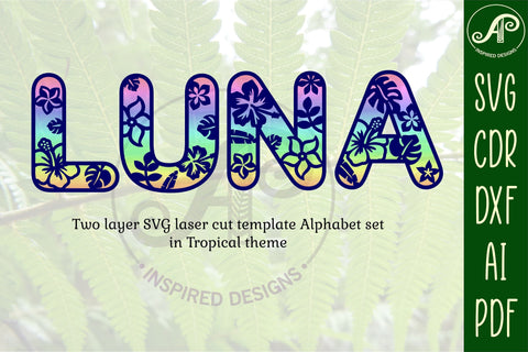 Tropical alphabet set. 2 layer x 47 letters SVG file vector file ai, cdr, dxf and pdf instant download digital design laser cut SVG APInspireddesigns 