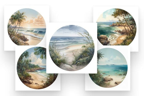 Tropical Beach Backgrounds - Summer Digital Scrapbook Paper Sublimation BijouBay 