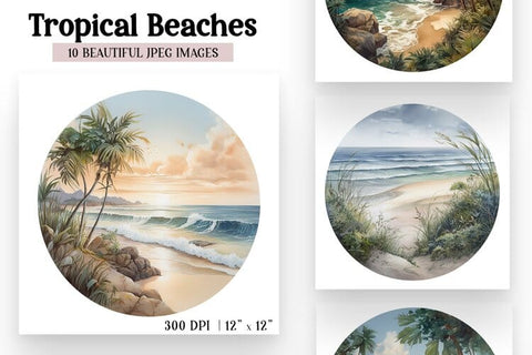 Tropical Beach Backgrounds - Summer Digital Scrapbook Paper Sublimation BijouBay 