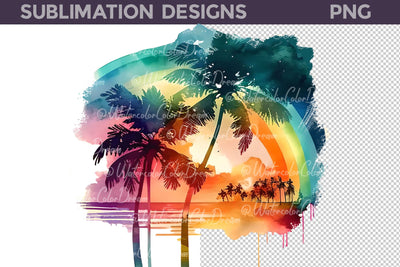 Tropical Beach Sublimation Designs PNG Sublimation WatercolorColorDream 