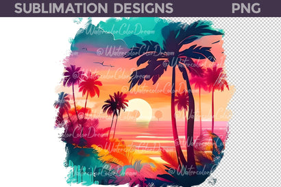 Tropical Beach Sunset Sublimation Designs PNG Sublimation WatercolorColorDream 