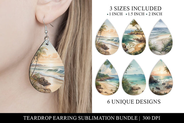 Tropical Beach Teardrop Earring Sublimation Designs Sublimation BijouBay 