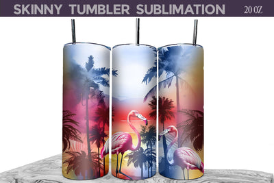 Tropical Beach Tumbler | Flamingo Tumbler Wrap Sublimation WatercolorColorDream 