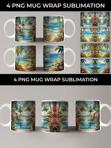 Tropical Bliss Mug Wrap: Exotic Vacation, Summer Breeze, Island Life Sublimation Sintegra 