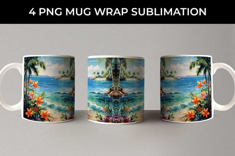 Tropical Bliss Mug Wrap: Exotic Vacation, Summer Breeze, Island Life Sublimation Sintegra 