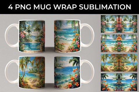 Tropical Bliss Mug Wrap: Exotic Vacation, Summer Breeze, Island Life Sublimation Sintegra 