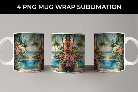 Tropical Bliss Mug Wrap: Exotic Vacation, Summer Breeze, Island Life Sublimation Sintegra 