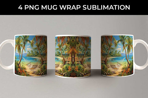 Tropical Bliss Mug Wrap: Exotic Vacation, Summer Breeze, Island Life Sublimation Sintegra 