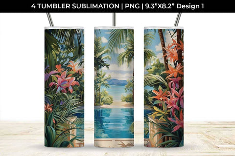 Tropical Bliss Tumbler: Exotic Vacation, Summer Breeze, Island Life Sublimation Sintegra 