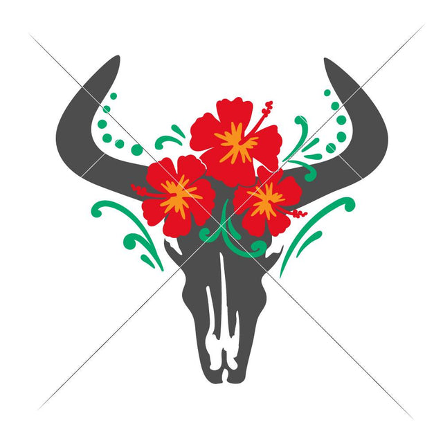 Tropical Cow Skull - Bull Head - Summer SVG Chameleon Cuttables 