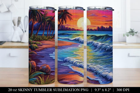 Tropical Faux Embroidery Tumbler Bundle PNG Digital Download Sublimation BijouBay 