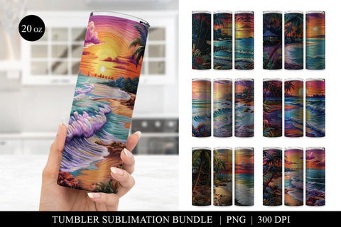 Tropical Faux Embroidery Tumbler Bundle PNG Digital Download Sublimation BijouBay 