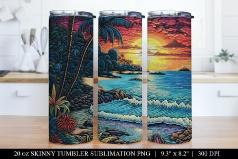 Tropical Faux Embroidery Tumbler Bundle PNG Digital Download Sublimation BijouBay 