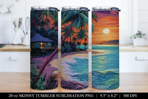 Tropical Faux Embroidery Tumbler Bundle PNG Digital Download Sublimation BijouBay 