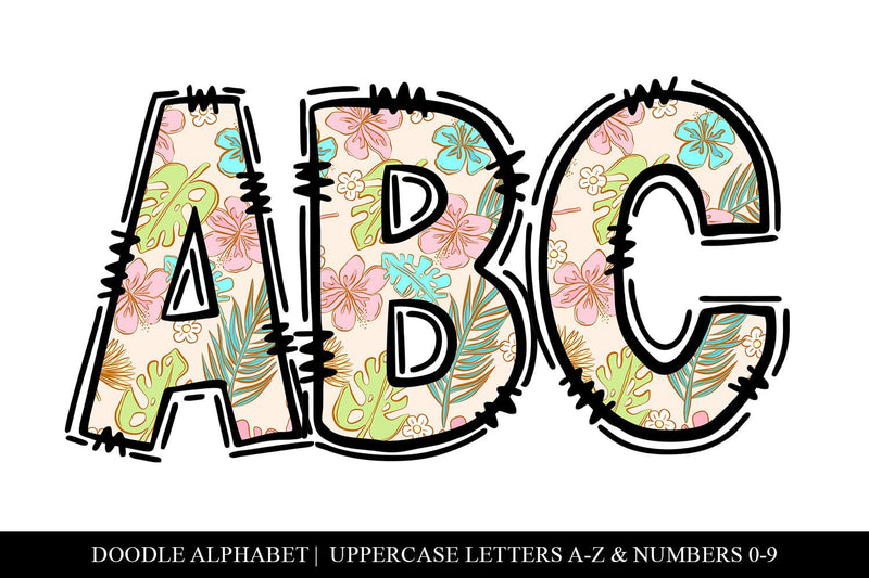 Tropical Floral Alphabet Doodle Letters - Uppercase & Number Sublimation BijouBay 
