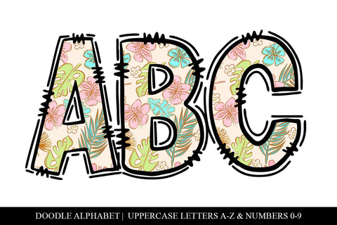 Tropical Floral Alphabet Doodle Letters - Uppercase & Number Sublimation BijouBay 