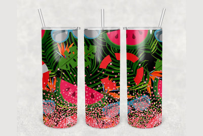 Tropical Floral Watermelon Tumbler sublimation design 20 oz skinny tumbler wrap Sublimation BambinaCreations 