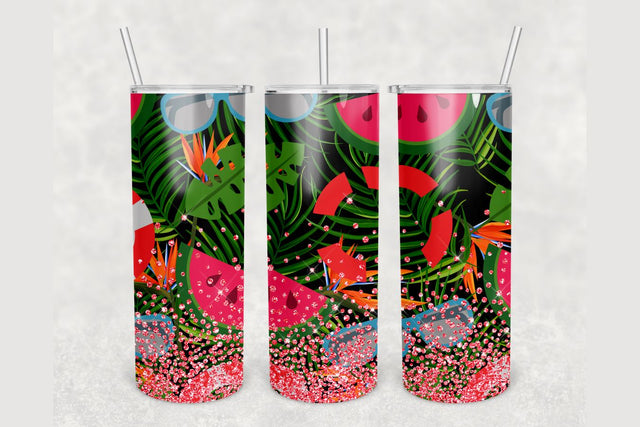 Tropical Floral Watermelon Tumbler sublimation design 20 oz skinny tumbler wrap Sublimation BambinaCreations 