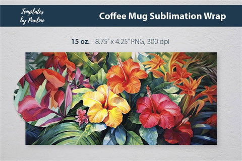 Tropical Flower Coffee Mug Wrap for Sublimation 1 Sublimation Templates by Pauline 