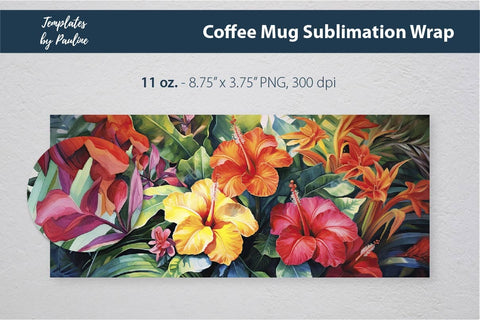 Tropical Flower Coffee Mug Wrap for Sublimation 1 Sublimation Templates by Pauline 