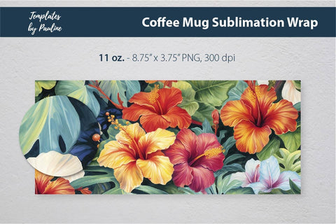 Tropical Flower Coffee Mug Wrap for Sublimation 2 Sublimation Templates by Pauline 