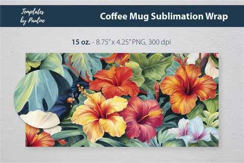 Tropical Flower Coffee Mug Wrap for Sublimation 2 Sublimation Templates by Pauline 