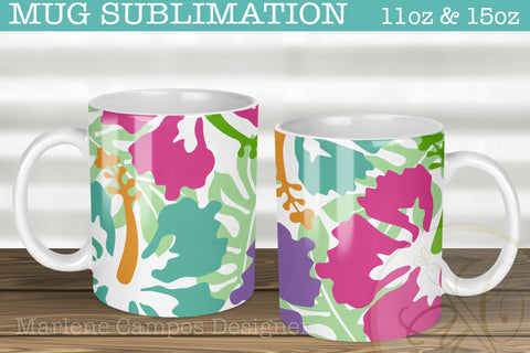 Tropical Flowers and Leaves Sublimation Designs for Mugs Sublimation Marlene Campos 