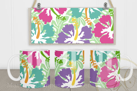 Tropical Flowers and Leaves Sublimation Designs for Mugs Sublimation Marlene Campos 