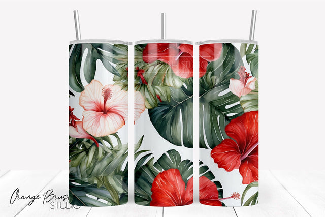 Tropical Flowers Beach Tumbler Wrap Sublimation Design Sublimation OrangeBrushStudio 