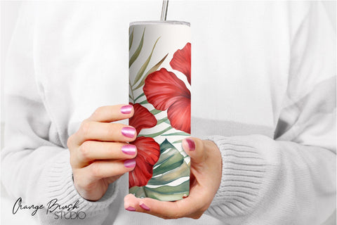 Tropical Flowers Skinny Tumbler Sublimation Summer Tumble Sublimation OrangeBrushStudio 