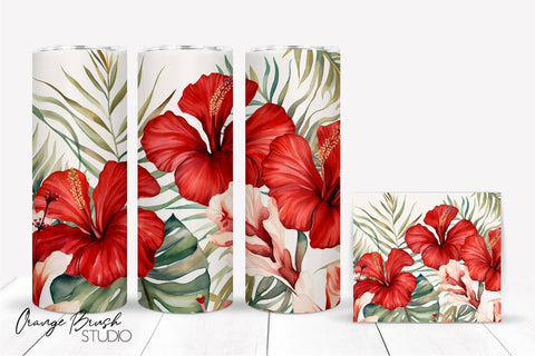 Tropical Flowers Skinny Tumbler Sublimation Summer Tumble Sublimation OrangeBrushStudio 