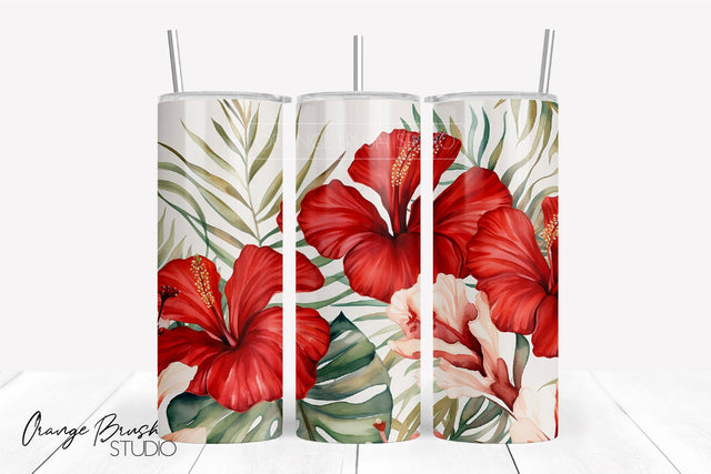 Tropical Flowers Skinny Tumbler Sublimation Summer Tumble Sublimation OrangeBrushStudio 