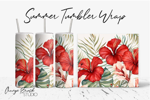 Tropical Flowers Skinny Tumbler Sublimation Summer Tumble Sublimation OrangeBrushStudio 
