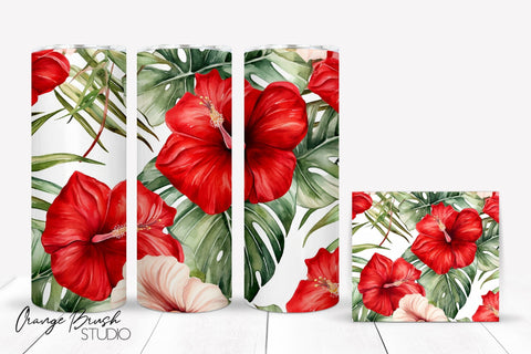 Tropical Flowers Summer Tumbler Wrap Sublimation Design Sublimation OrangeBrushStudio 
