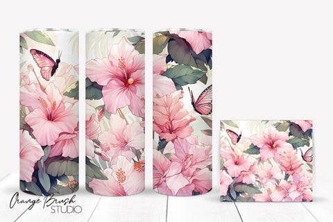 Tropical Flowers Summer Tumbler Wrap Sublimation Design Sublimation OrangeBrushStudio 