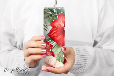 Tropical Flowers Summer Tumbler Wrap Sublimation Design Sublimation OrangeBrushStudio 