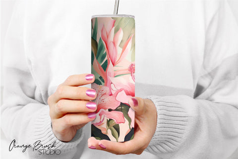 Tropical Flowers Summer Tumbler Wrap Sublimation Design Sublimation OrangeBrushStudio 