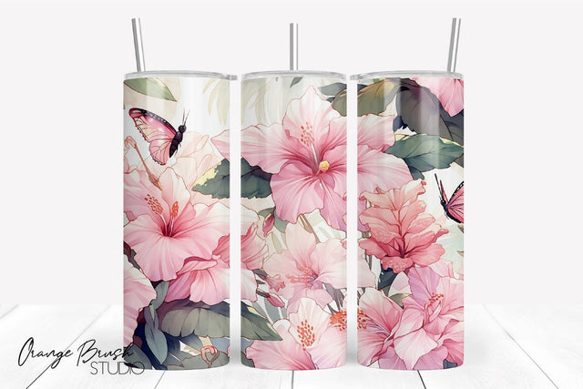 Tropical Flowers Summer Tumbler Wrap Sublimation Design Sublimation OrangeBrushStudio 