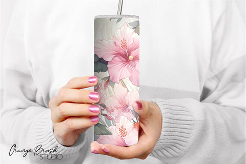 Tropical Flowers Summer Tumbler Wrap Sublimation Design Sublimation OrangeBrushStudio 