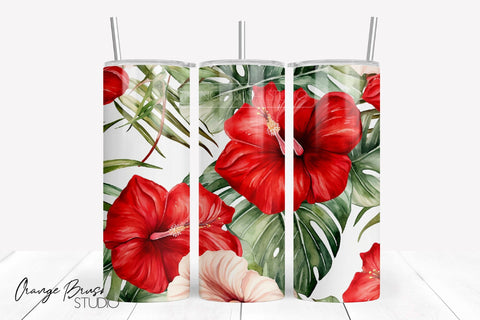 Tropical Flowers Summer Tumbler Wrap Sublimation Design Sublimation OrangeBrushStudio 