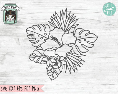 Tropical Flowers SVG Cut File, Tropical Leaves SVG, Hibiscus SVG Cut File, Palm Leaf svg, Monstera Leaf svg, Banana Leaf svg, Summer svg SVG Wild Pilot 