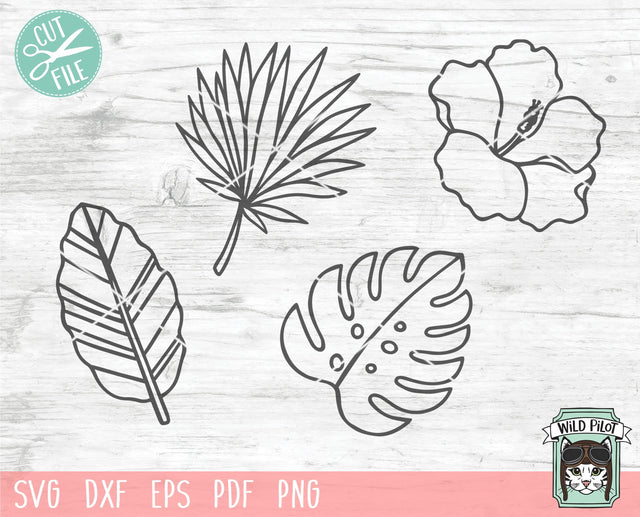Tropical Flowers SVG Cut File, Tropical Leaves SVG, Hibiscus SVG, Palm Leaf svg, Monstera svg, Banana Leaf svg, Summer svg, Tropical Leaf SVG SVG Wild Pilot 
