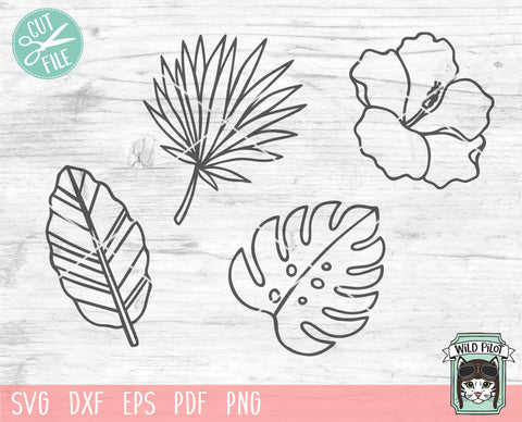Tropical Flowers SVG Cut File, Tropical Leaves SVG, Hibiscus SVG, Palm Leaf svg, Monstera svg, Banana Leaf svg, Summer svg, Tropical Leaf SVG SVG Wild Pilot 