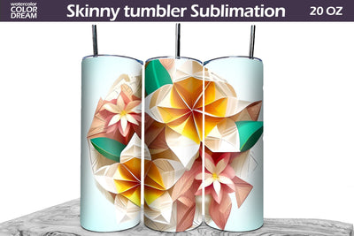 Tropical Flowers Tumbler Wrap | 3D Flowers Tumbler Sublimation WatercolorColorDream 