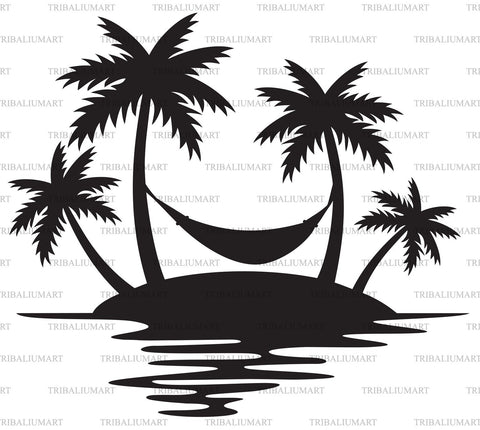 Tropical Island, Palm Trees and Hammock SVG TribaliumArtSF 