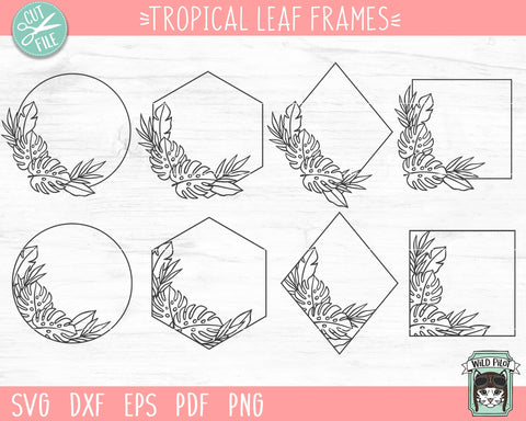 Tropical Leaf Frames SVG, Tropical Leaves cut file, Leaf Monogram SVG, Summer Monogram SVG, Monstera SVG, Palm Leaves SVG, Circle SVG, Hexagon SVG, Square SVG, Diamond SVG SVG Wild Pilot 